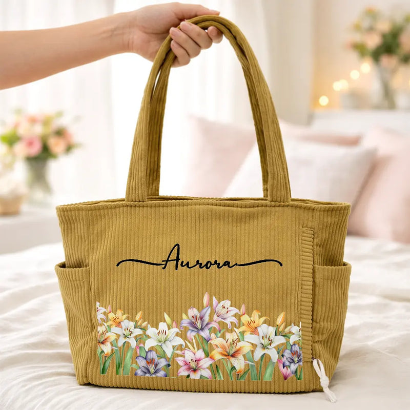 Blooms With Love - Personalized Corduroy Tote Bag
