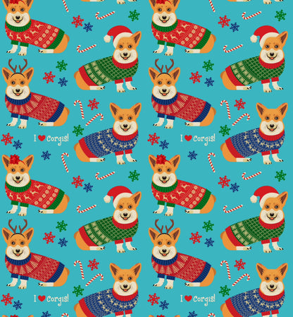 Peggy Swing Dress in Blue Christmas Corgi's - Preorder for dispatch 29th November