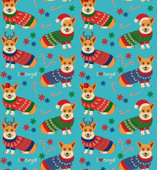 Peggy Swing Dress in Blue Christmas Corgi's - Preorder for dispatch 29th November