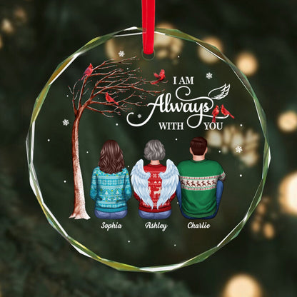 Always With You Cardinal Memorial Remembrance Keepsake Personalized Glass Ornament
