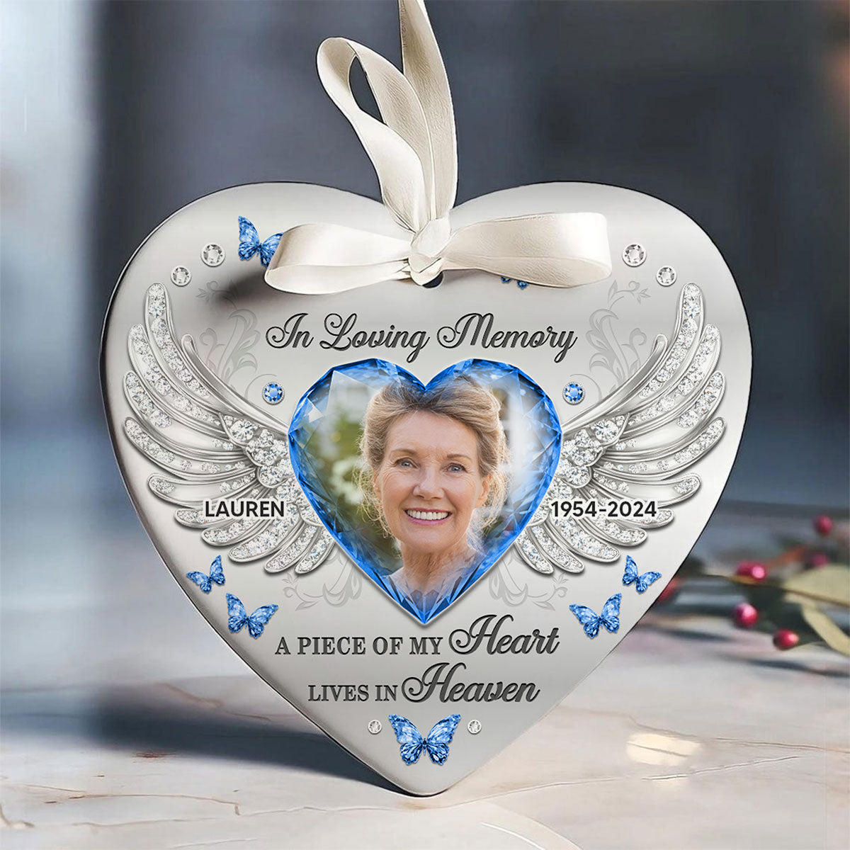A Piece Of My Heart Lives In Heaven Memorial Ceramic Ornament, Personalized Memorial Keepsake