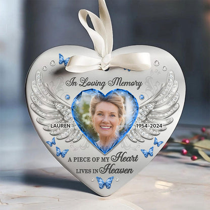 A Piece Of My Heart Lives In Heaven Memorial Ceramic Ornament, Personalized Memorial Keepsake