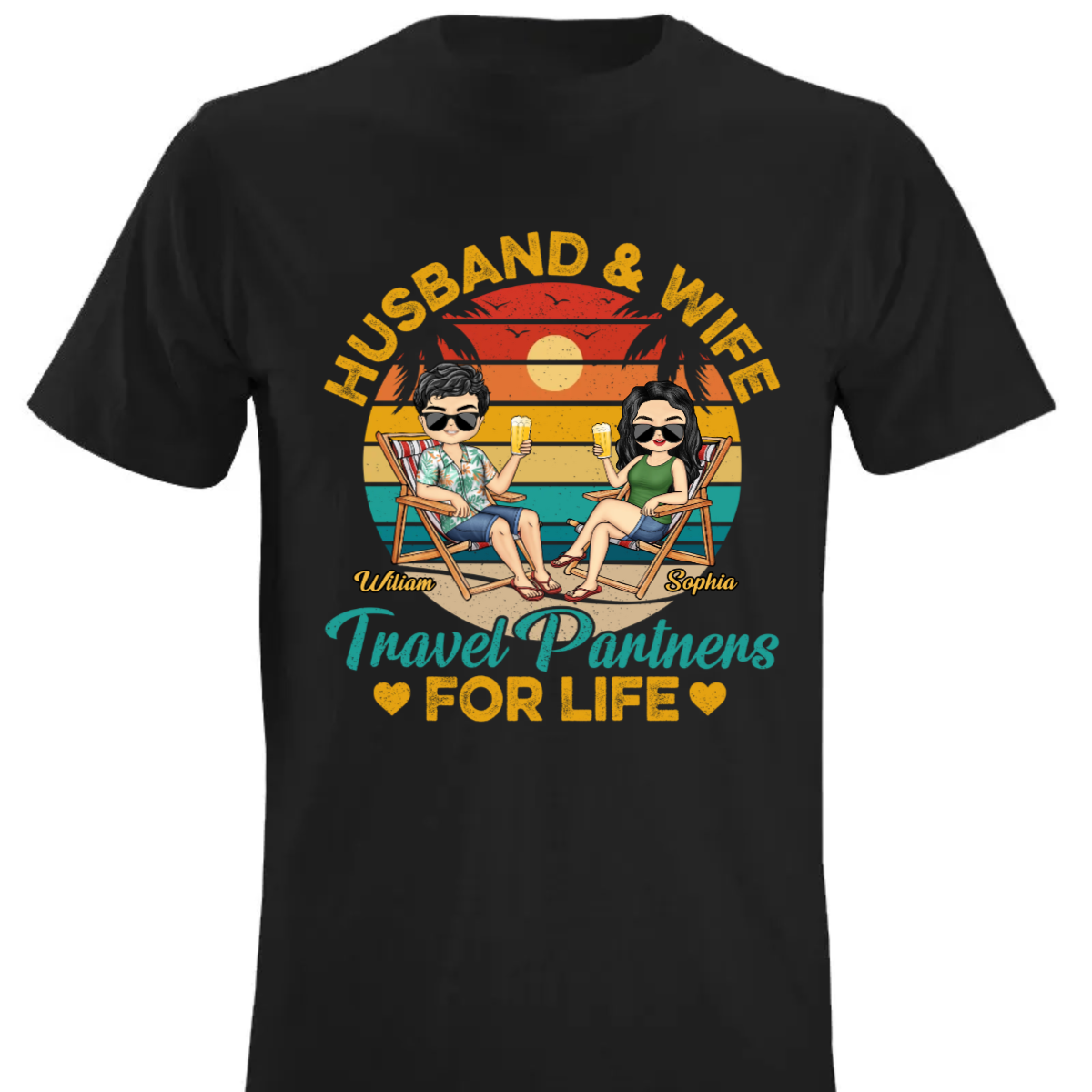 Husband And Wife Travel Partners For Life Beach Traveling Couple - Personalized Custom T Shirt