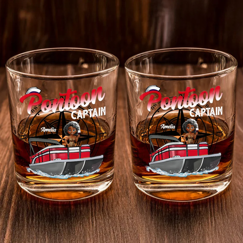 Boating Pontoon Captain Traveling - Personalized Whiskey Glass