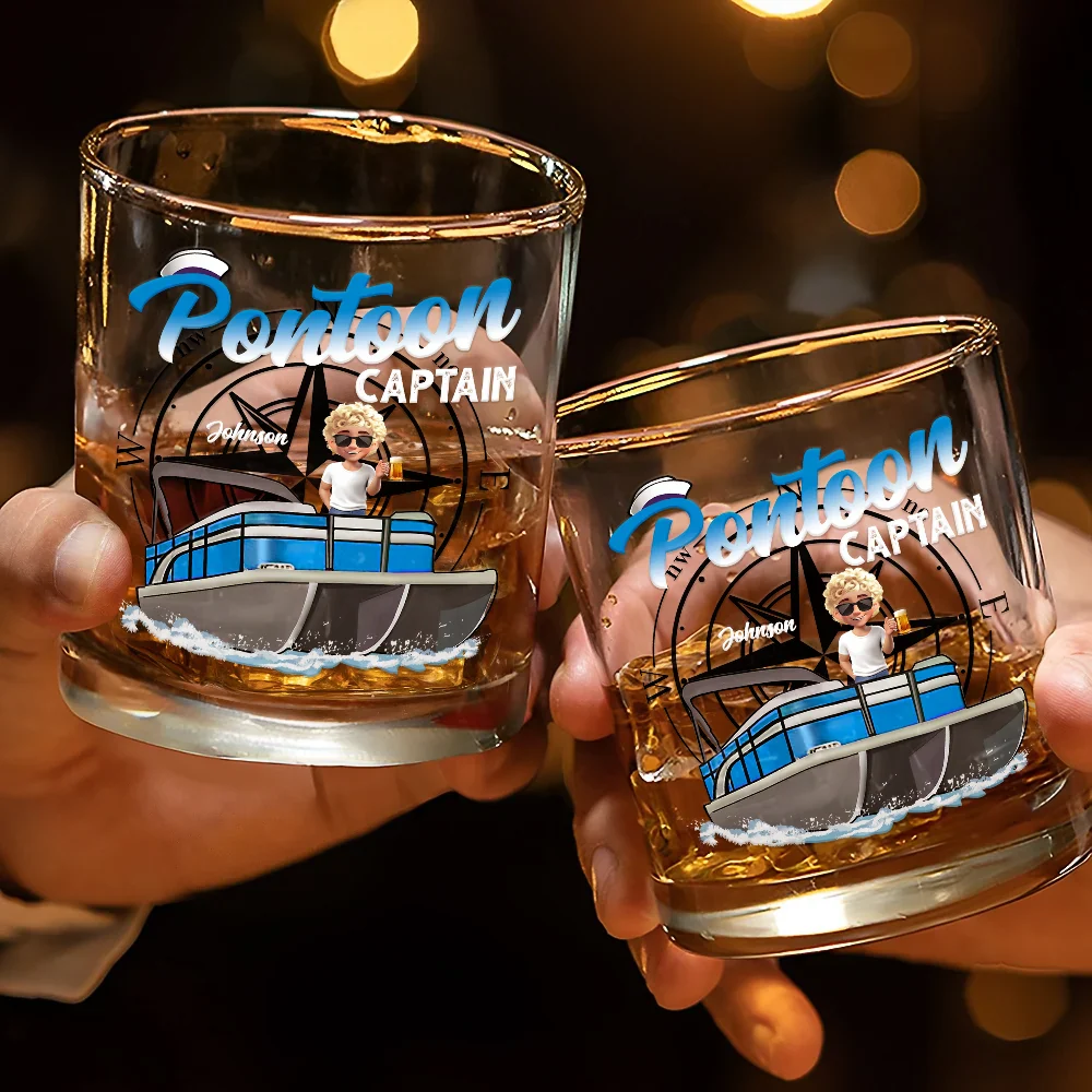 Boating Pontoon Captain Traveling - Personalized Whiskey Glass