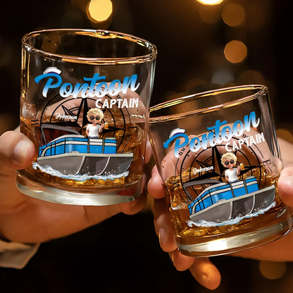 Boating Pontoon Captain Traveling - Personalized Whiskey Glass