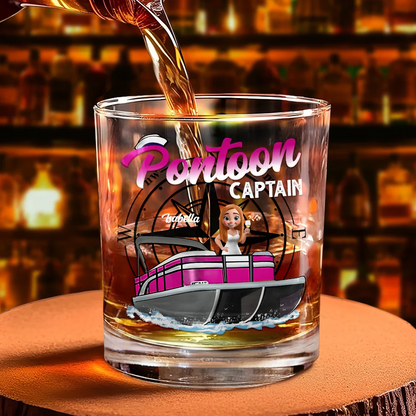 Boating Pontoon Captain Traveling - Personalized Whiskey Glass