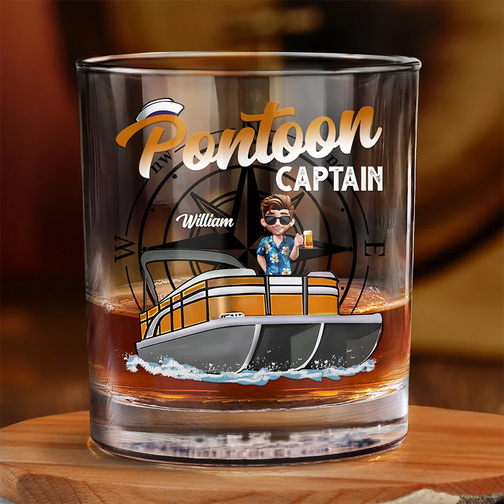 Boating Pontoon Captain Traveling - Personalized Whiskey Glass