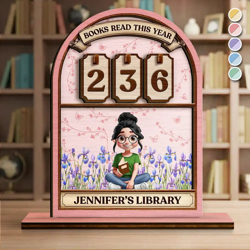 Books Read This Year Reading Girl With Birth Month Flower - Personalized  Wooden Tracker Sign