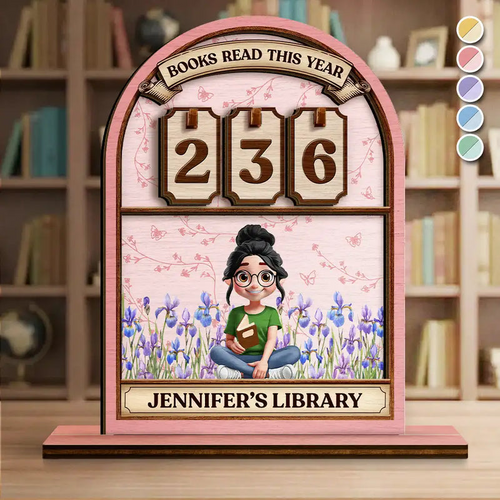 Books Read This Year Reading Girl With Birth Month Flower - Personalized  Wooden Tracker Sign