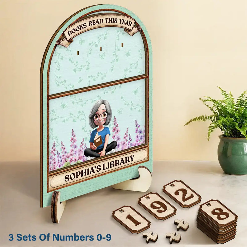 Books Read This Year Reading Girl With Birth Month Flower - Personalized  Wooden Tracker Sign