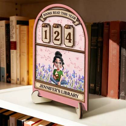 Books Read This Year Reading Girl With Birth Month Flower - Personalized  Wooden Tracker Sign