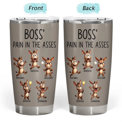 Boss' Little Trouble 3D Effect Funny Donkey - Personalized Tumbler