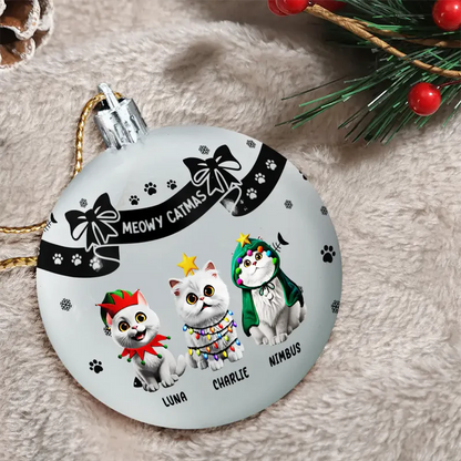 Bowknots Meowy Catmas - Personalized Ball Ornament