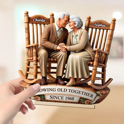 3D Effect Old Couple Sitting On Rocking Chairs Together Personalized Standing Wooden Plaque, Heartfelt Mother's Day Gift For For Her, For Wife
