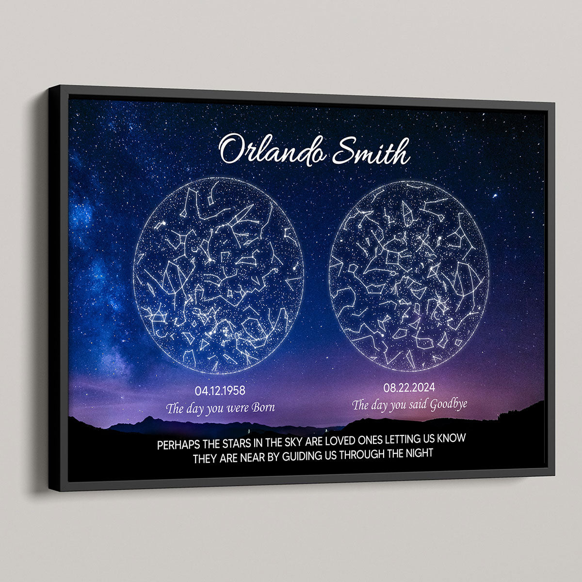 Lost Loved One Star Map Art Memorial Sympathy Gift Personalized Poster, Custom By Location And Date