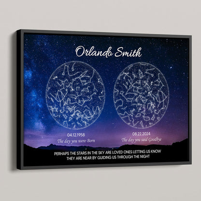 Lost Loved One Star Map Art Memorial Sympathy Gift Personalized Poster, Custom By Location And Date