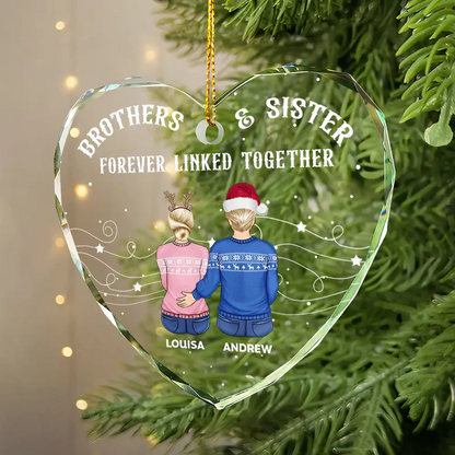 Brother Sister Forever Linked Together - Personalized Heart Shaped Acrylic Ornament