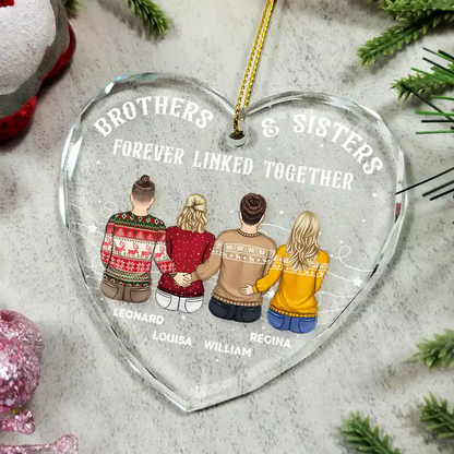 Brother Sister Forever Linked Together - Personalized Heart Shaped Acrylic Ornament
