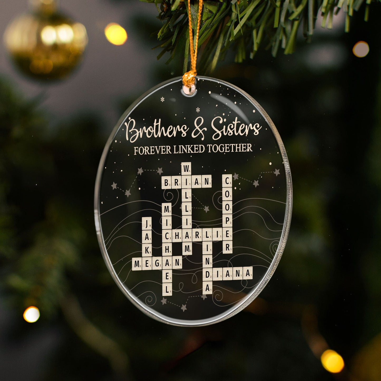 Brothers & Sisters Forever Linked Together Scrabble 2025 Christmas Ornament - Personalized Acrylic Ornament