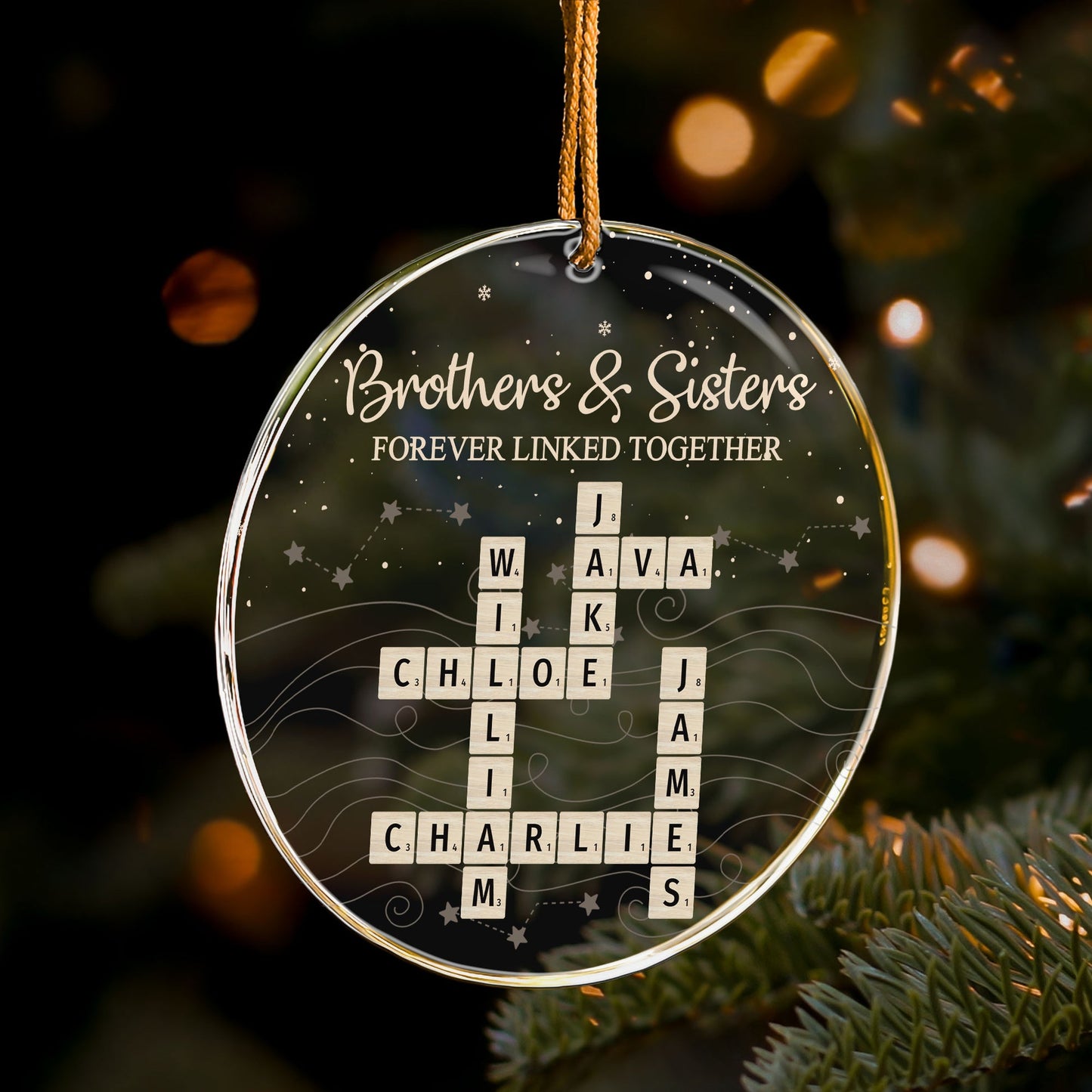 Brothers & Sisters Forever Linked Together Scrabble 2025 Christmas Ornament - Personalized Acrylic Ornament