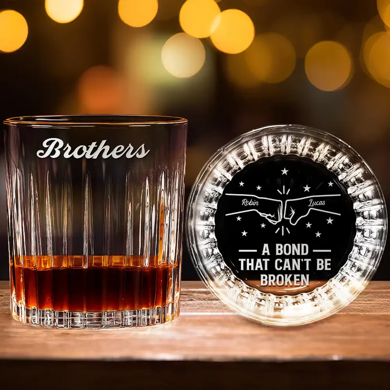 Brothers A Bond That Can't Be Broken - Personalized Rocks Whiskey Glass