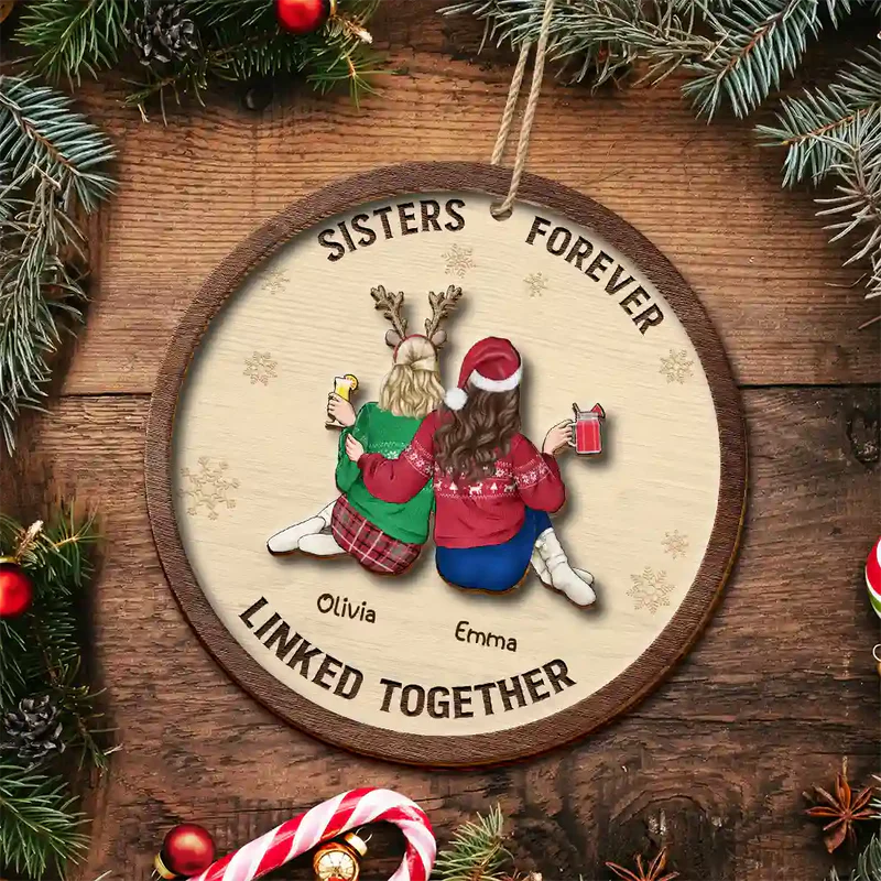 Brothers & Sisters Forever Linked Together - Personalized Wooden Ornament