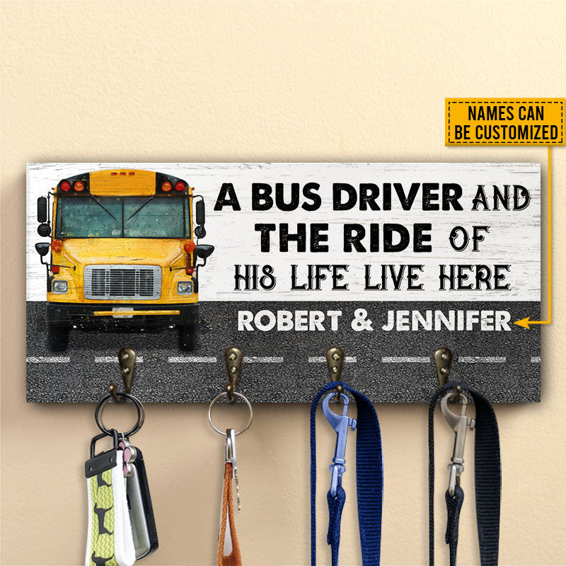 Bus Driver Married Couple Live Here Personalized Custom Wood Key Holder