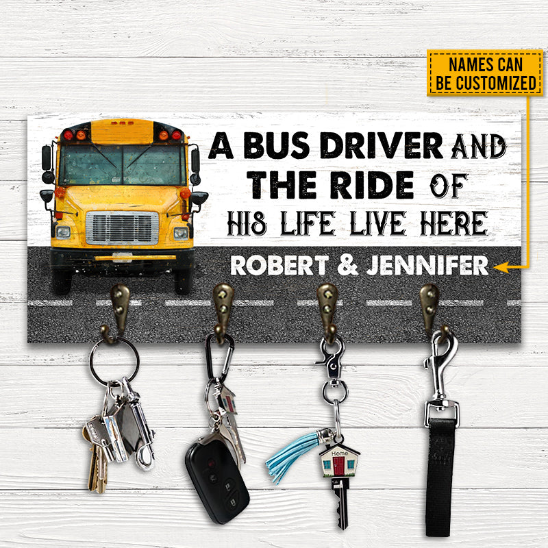 Bus Driver Married Couple Live Here Personalized Custom Wood Key Holder