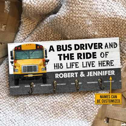 Bus Driver Married Couple Live Here Personalized Custom Wood Key Holder