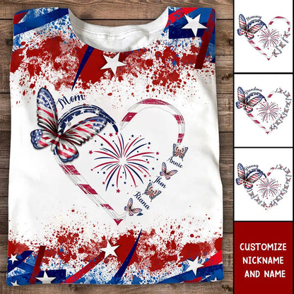 Butterfly Grandma Kid With Heart 4th July Personalized 3D T-shirt Shirts & Tops The Next Custom Gift