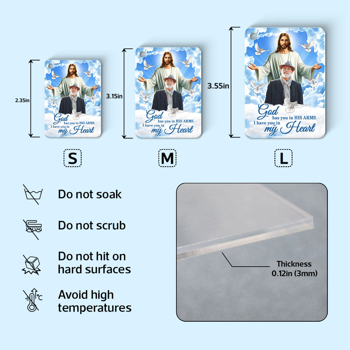 God Has You In His Arms Sky Memorial Sympathy Gift Remembrance Keepsake Photo Inserted Personalized Acrylic Keychain