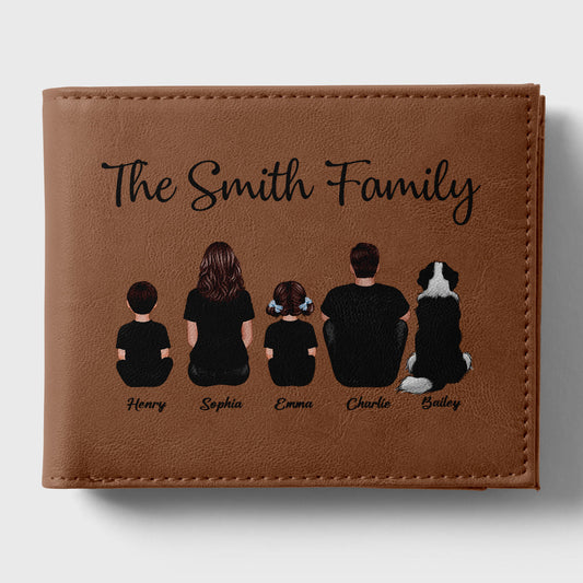 Family Sitting Together Personalized Printed Leather Wallet, Father's Day Gift, Birthday Gift For Husband, Dad, Grandpa