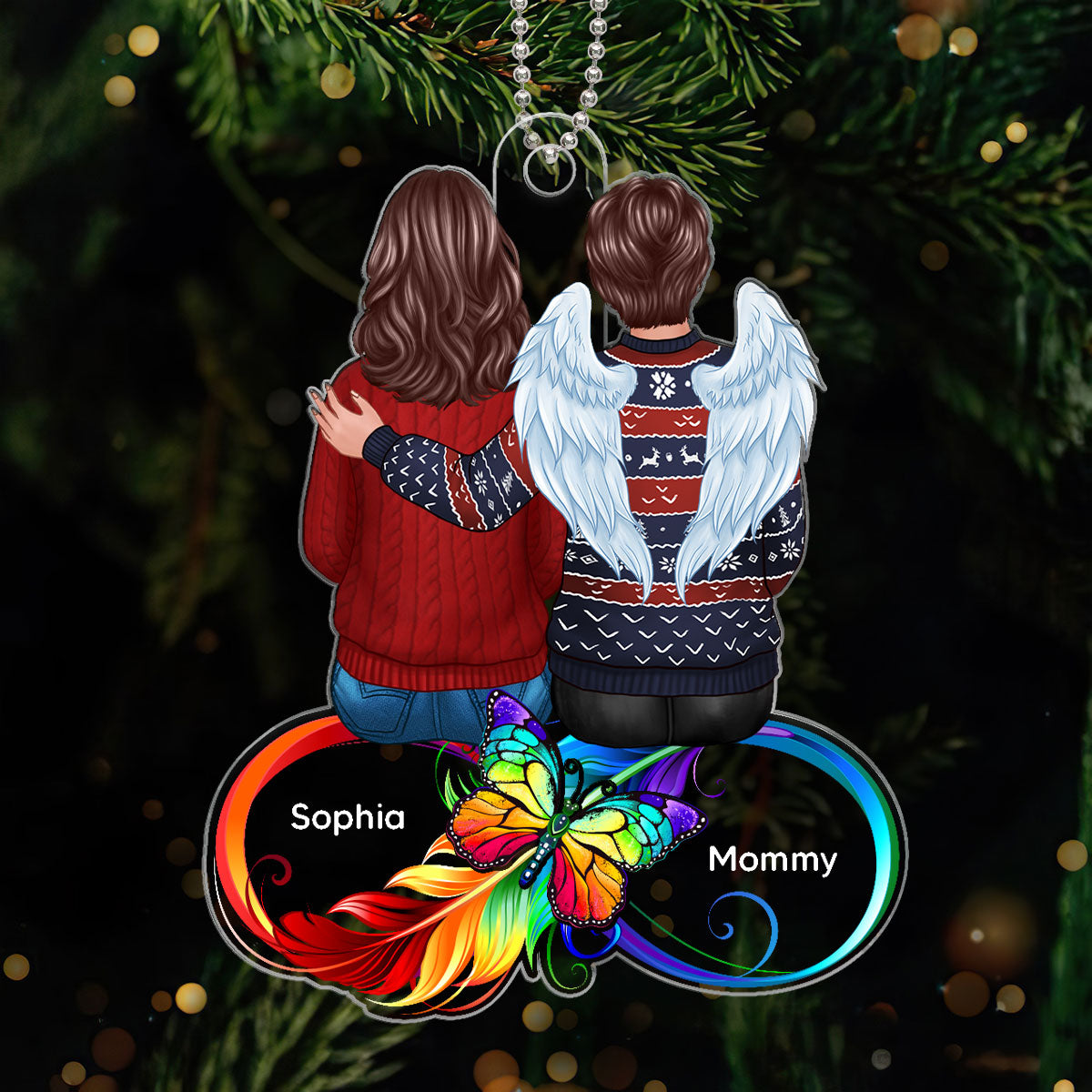 Family Memorial Sitting On Infinity Personalized Custom Shape Acrylic Ornament