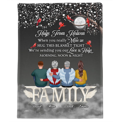 Hugs From Heaven Family Sitting Memorial Personalized Fleece Blanket