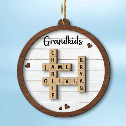 Grandkids Crossword Puzzle Art - Personalized Wooden Ornament