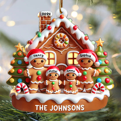 Gingerbread Family With Gingerbread House 3D Effect Personalized Acrylic Ornament