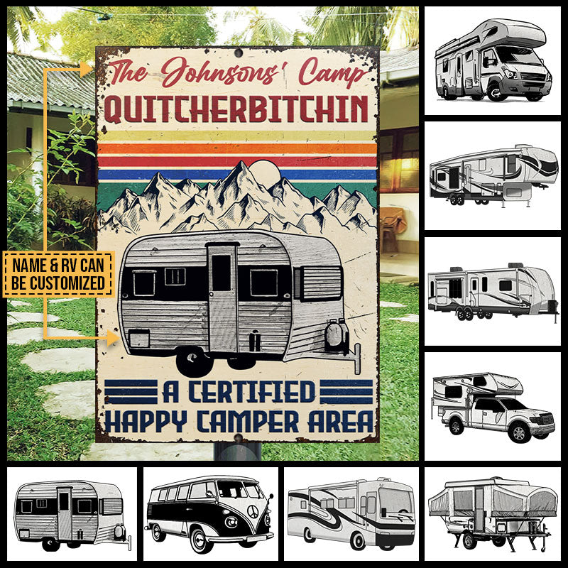 Camping Quitcherbitchin Happy Camper Area Custom Classic Metal Signs, Camper Van, Outdoor Camping Decor