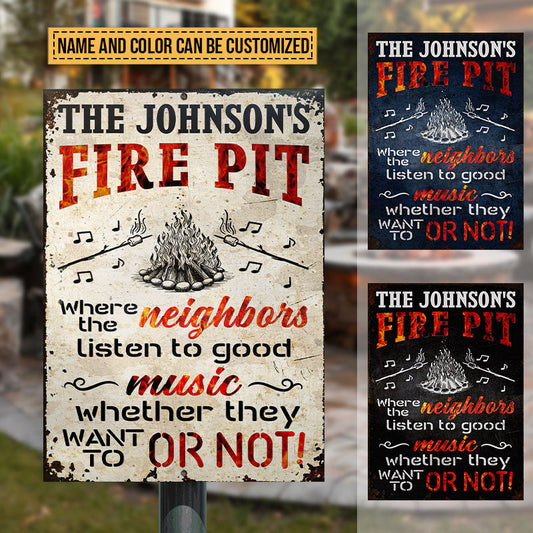 Camping Fire Pit Where Neighbor Listen To Good Music Color Custom Classic Metal Signs, Outdoor Decorating Ideas