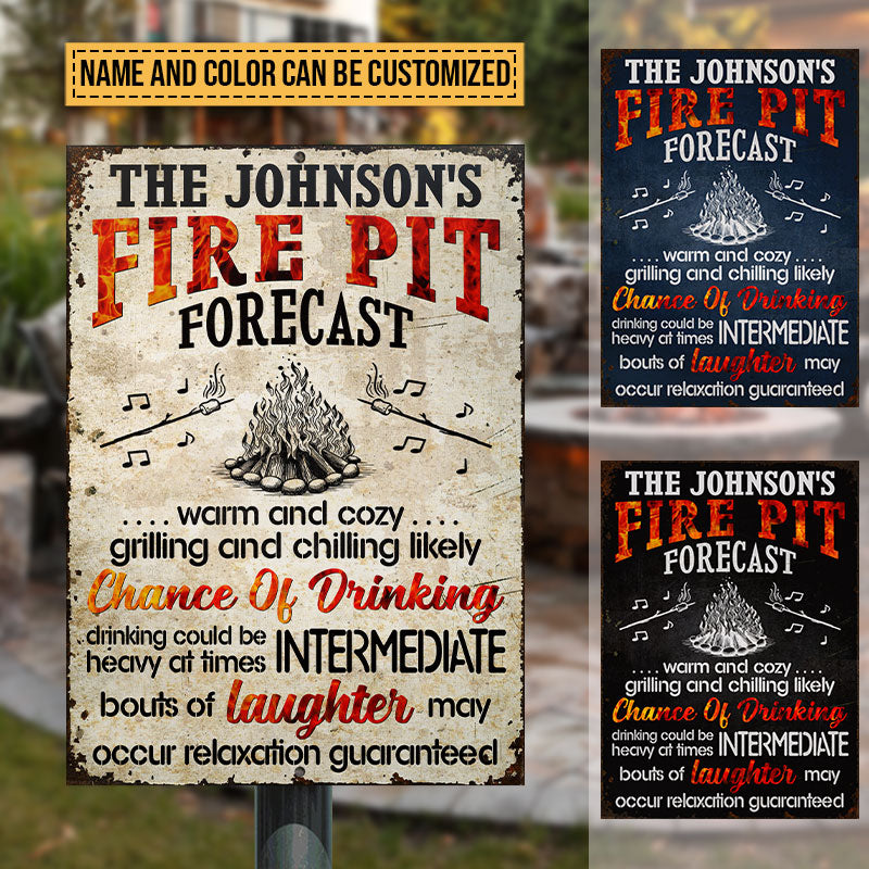 Camping Fire Pit Forecast Chance Of Drinking Custom Classic Metal Signs, Fire Pit Decoration, Camping Outdoor Decor