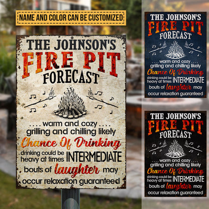 Camping Fire Pit Forecast Chance Of Drinking Custom Classic Metal Signs, Fire Pit Decoration, Camping Outdoor Decor