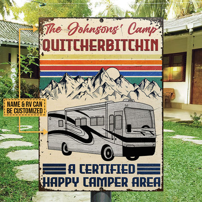 Camping Quitcherbitchin Happy Camper Area Custom Classic Metal Signs, Camper Van, Outdoor Camping Decor