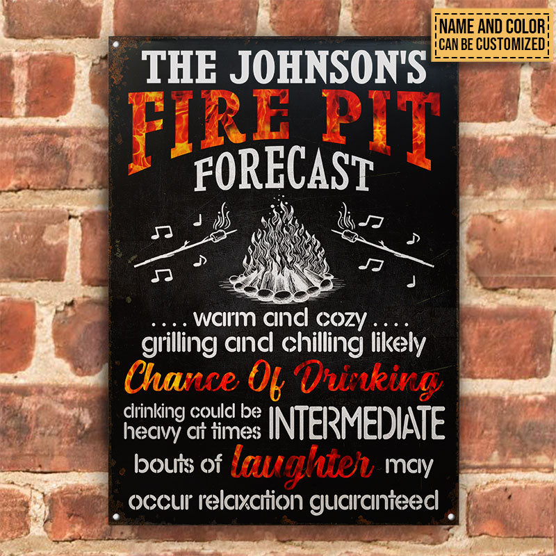 Camping Fire Pit Forecast Chance Of Drinking Custom Classic Metal Signs, Fire Pit Decoration, Camping Outdoor Decor