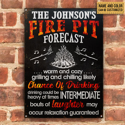 Camping Fire Pit Forecast Chance Of Drinking Custom Classic Metal Signs, Fire Pit Decoration, Camping Outdoor Decor