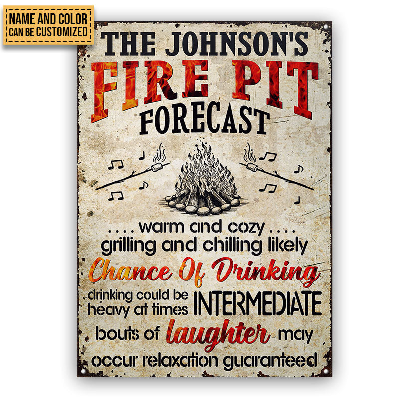 Camping Fire Pit Forecast Chance Of Drinking Custom Classic Metal Signs, Fire Pit Decoration, Camping Outdoor Decor