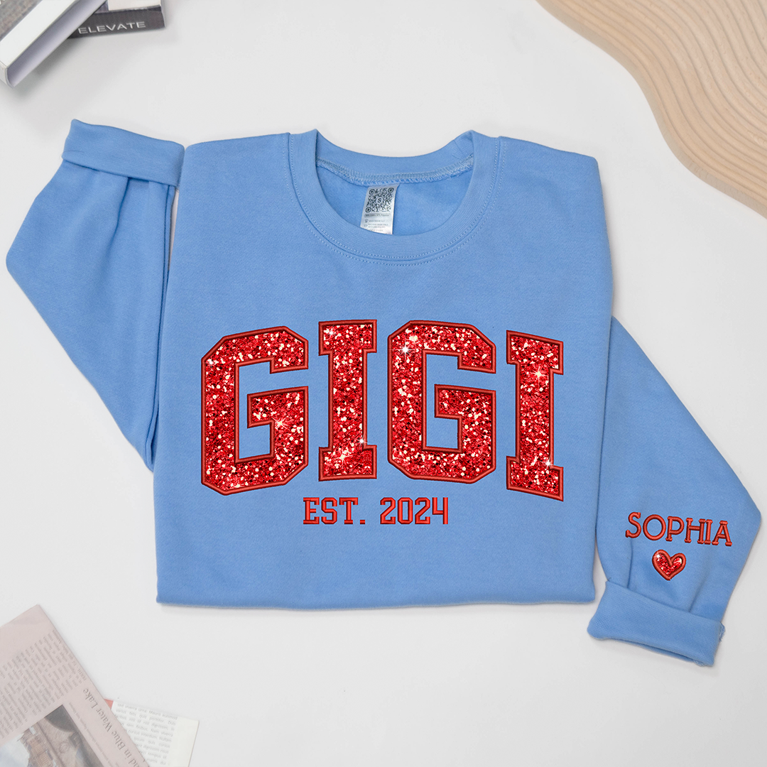 Gigi Glitter Red Embroidered And GrandKids Sweatshirt