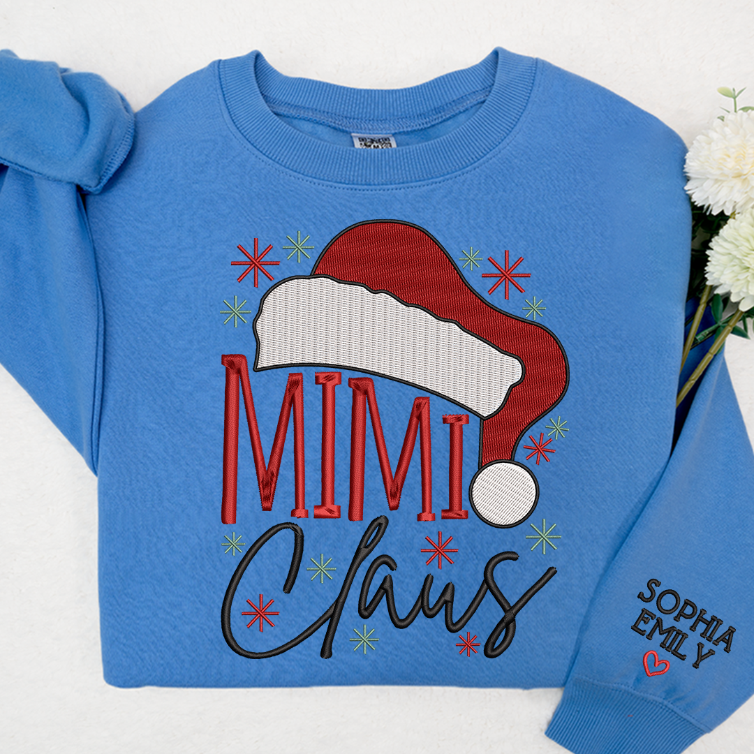 Embroidery Mimi Claus Christmas And Grandkids Sweatshirt