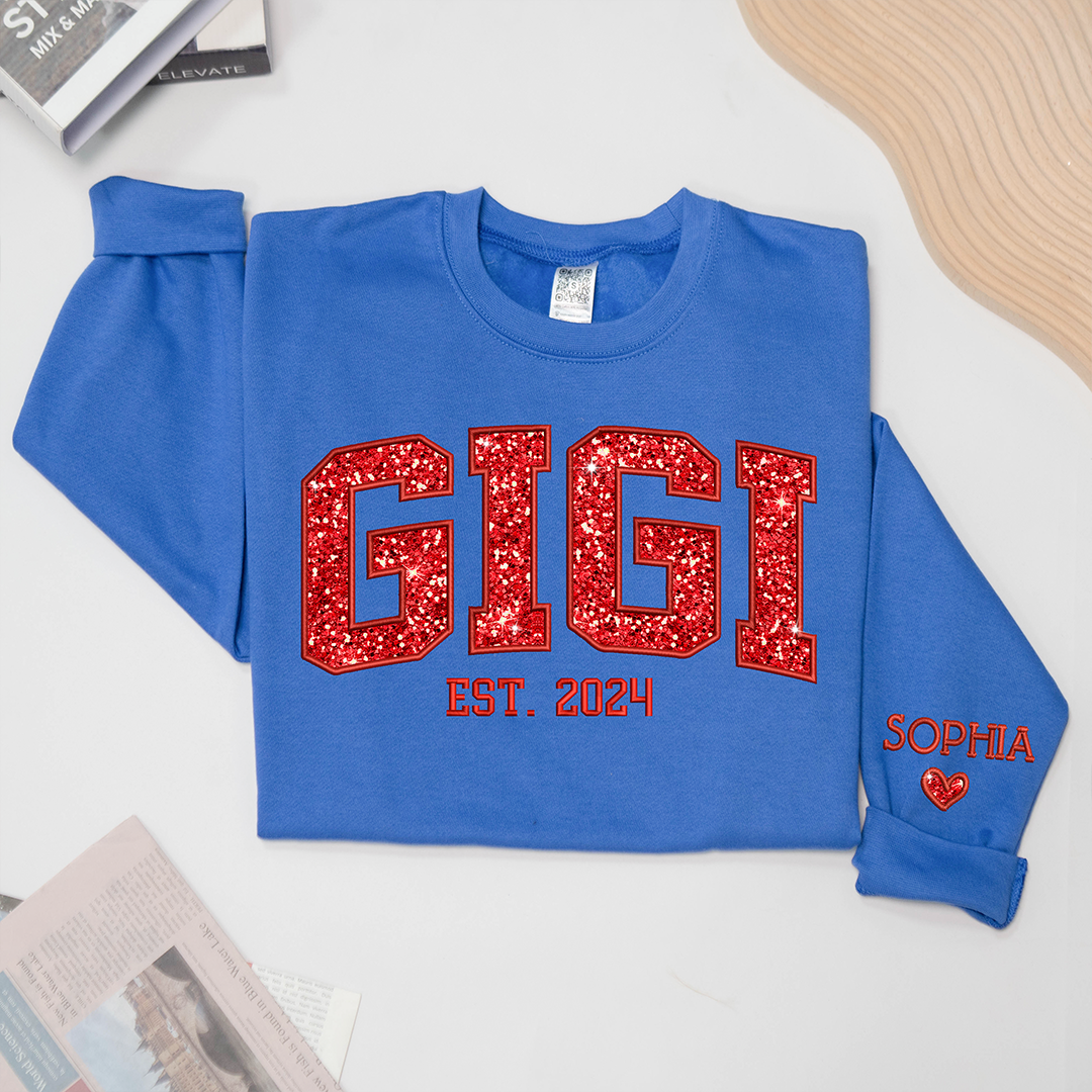 Gigi Glitter Red Embroidered And GrandKids Sweatshirt