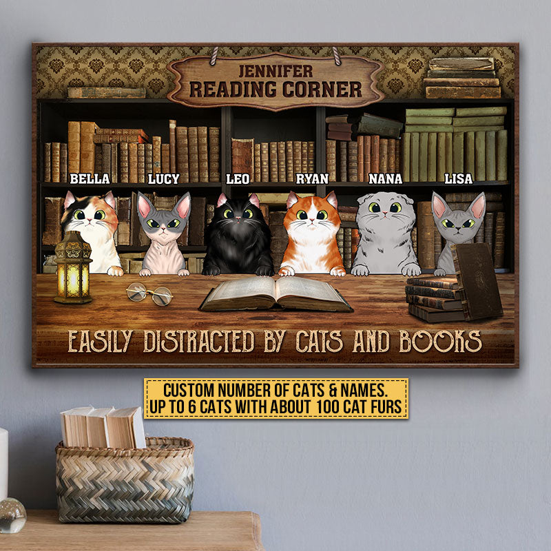 Cat Reading Corner Easily Distracted By Cats And Books Custom Poster, Personalized Funny Cat Poster, Gift For Cat Lovers, Reading Lovers