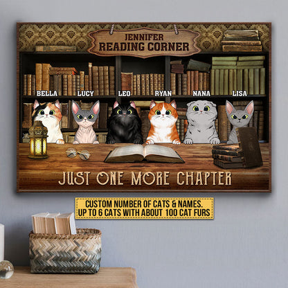 Cat Reading Corner Just One More Chapter Custom Poster, Personalized Funny Cat Poster, Gift For Cat Lovers, Reading Lovers